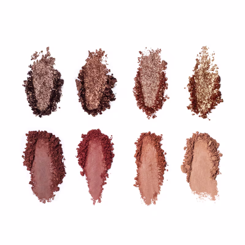 Swatches da paleta de sombras Niina Secrets Neutrals - Eudora. Foto: Divulgação.